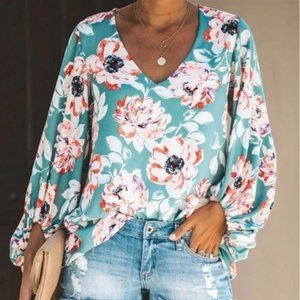 Vici Floral Balloon Sleeve Blouse Size Small